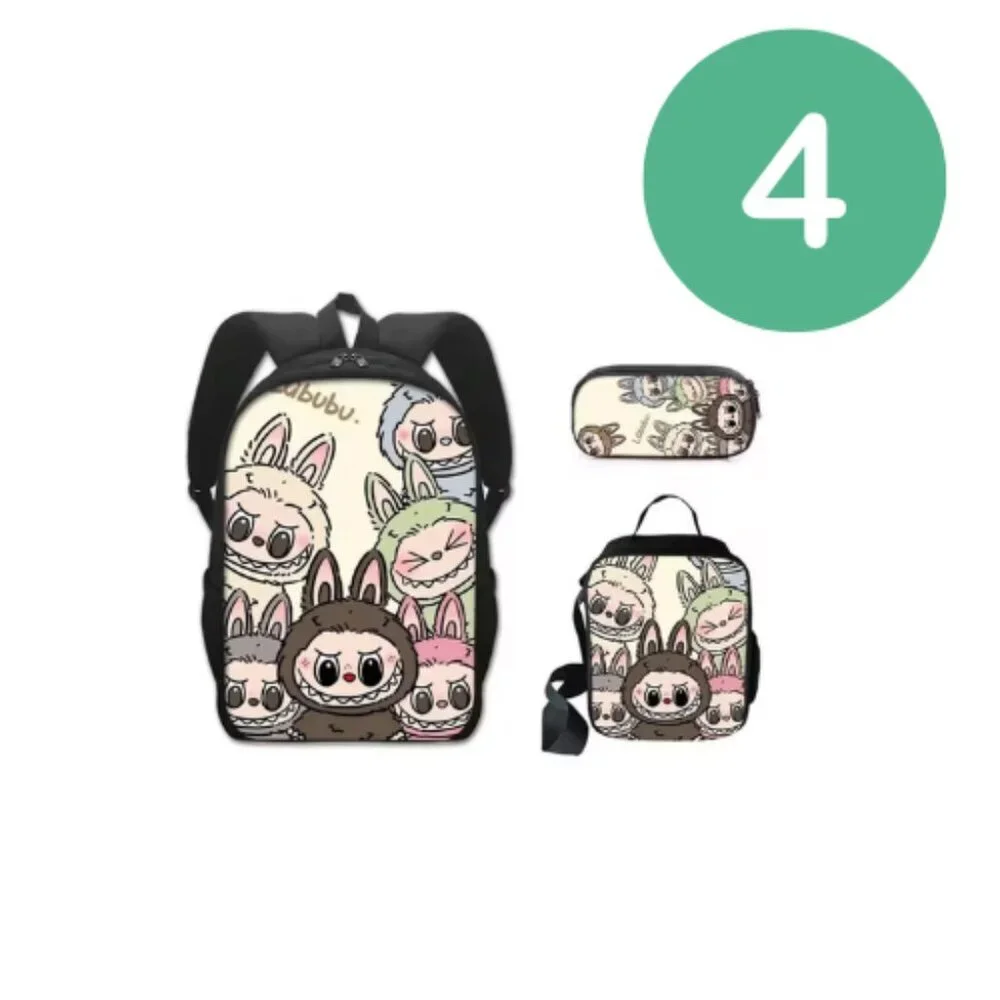 Cute Labubu Monster Design Kids Backpack, Pencil Case & lunchbag